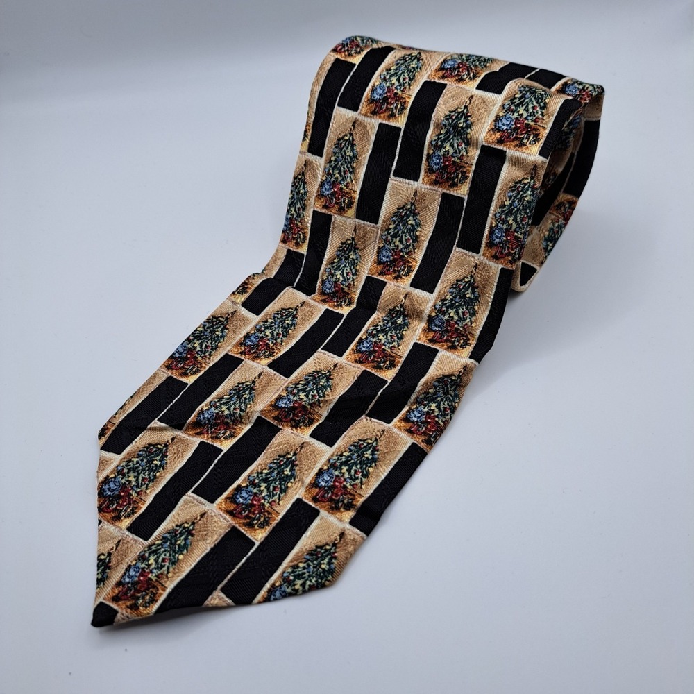 Hickey Freeman‎ Mens Christmas Tie Red Green Trees 58"